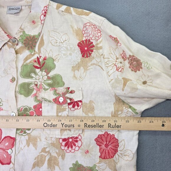Chicos Shirt Womens 4 US 1XL Beige Floral Linen Button Front Long Sleeve Casual - Picture 6 of 9